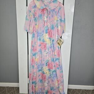 Komar Pastel Pink‎ Floral Maxi Half Sleeve VTG Nightgown House Dress SM Cottage